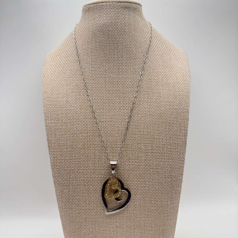 Dainty Glitter Ethereal Heart Pendant Necklace OS Silver & Gold Tone